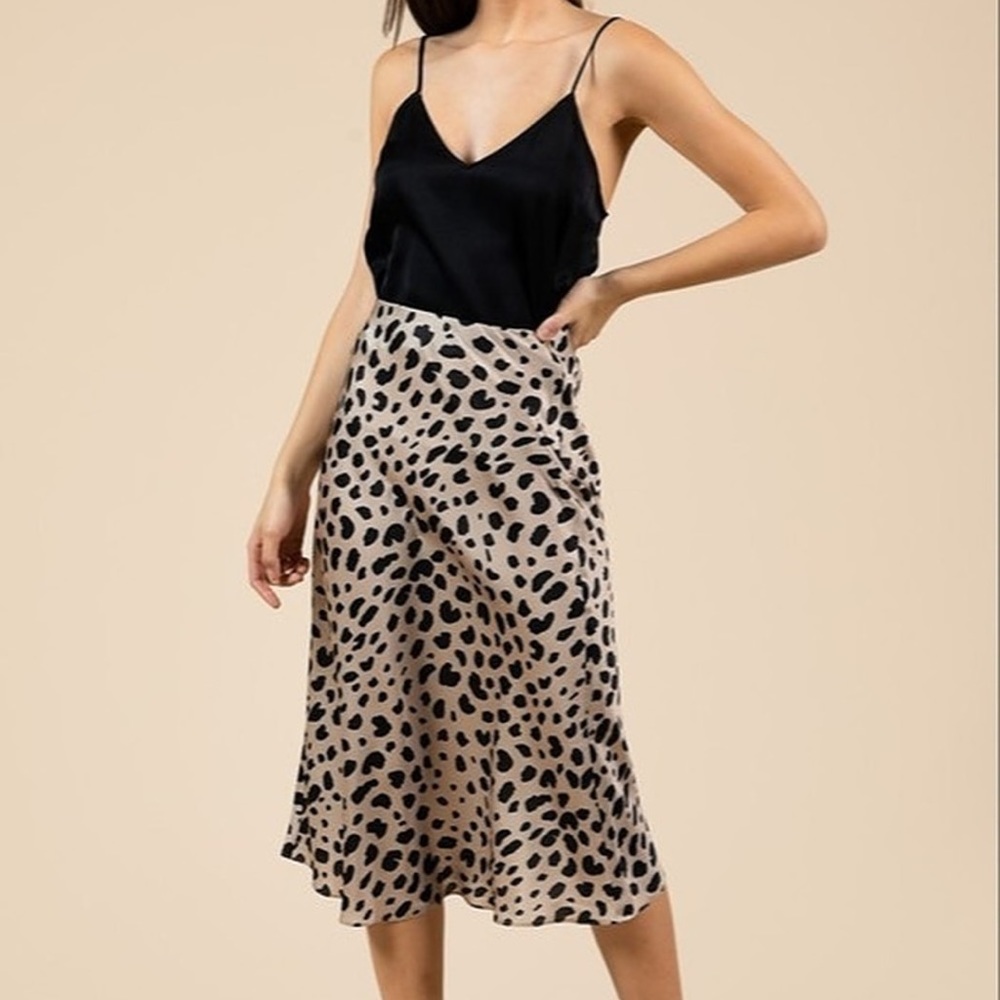 Leopard Satin Midi Skirt